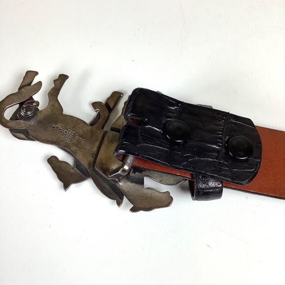 Pat Areias 925 Sterling Silver Stamped Equestrian Buckle Alligator Black Belt 38 - Picture 12 of 16